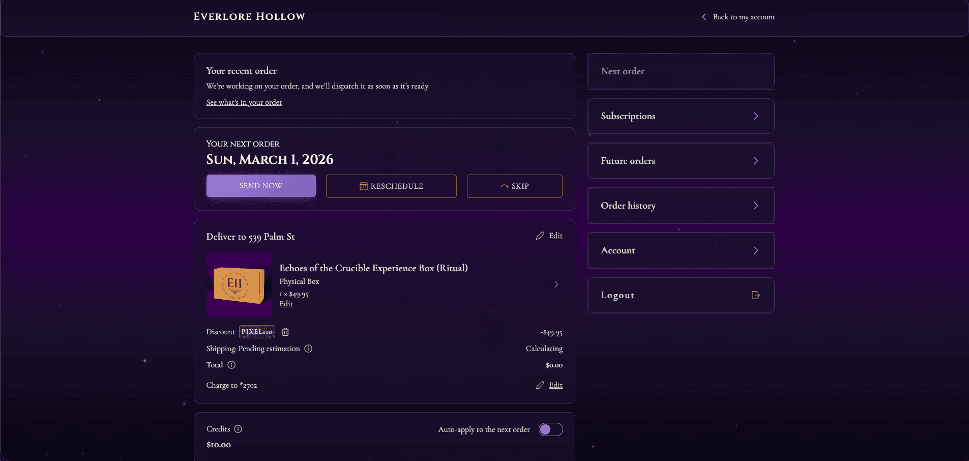 Custom subscription portal - branded dashboard with order management